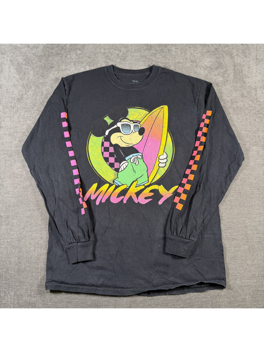 Disney Mickey Mouse Surfing Graphic Long Sleeve T-Shirt, Medium